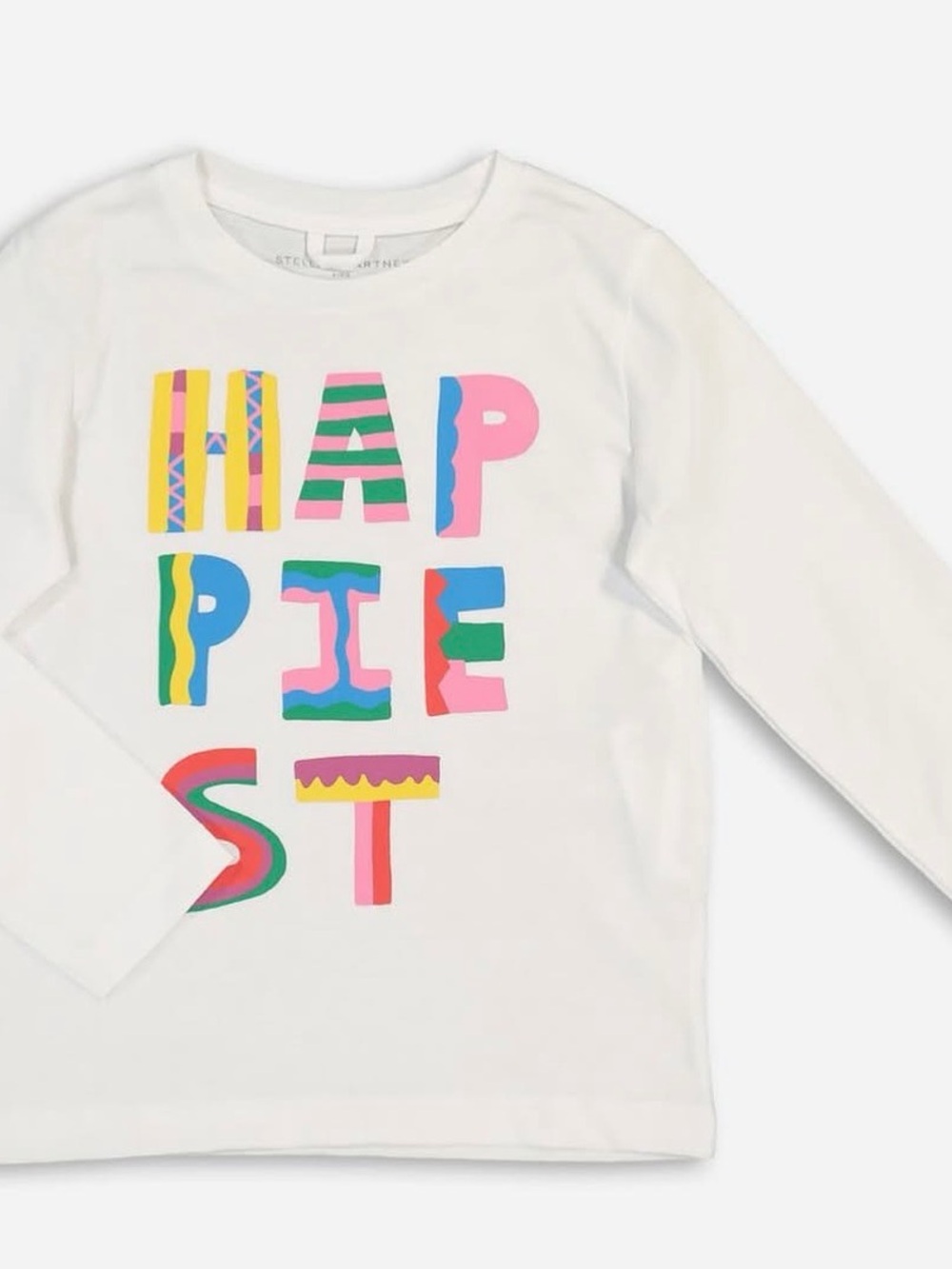Stella McCartney Kids White Long-Sleeve Tee with Graphic Letters HAPPIEST